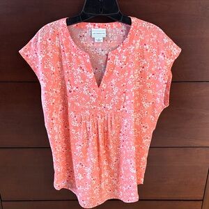 Liz Claiborne Coral Floral Split V-Neck Blouse